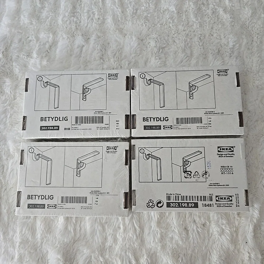 Ikea Betydlig Lot of 4 Curtain Rod Wall Mount Ceiling Hanging Bracket White NEW‎
